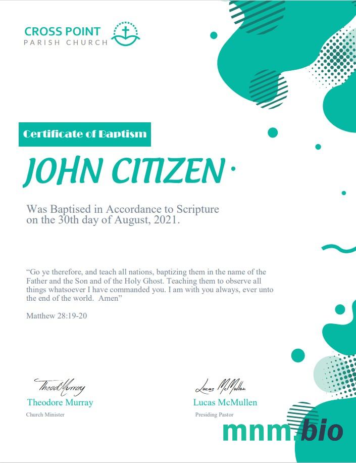 USA Baptism Certificate szablon in Word i PDF formacie, wersja 2